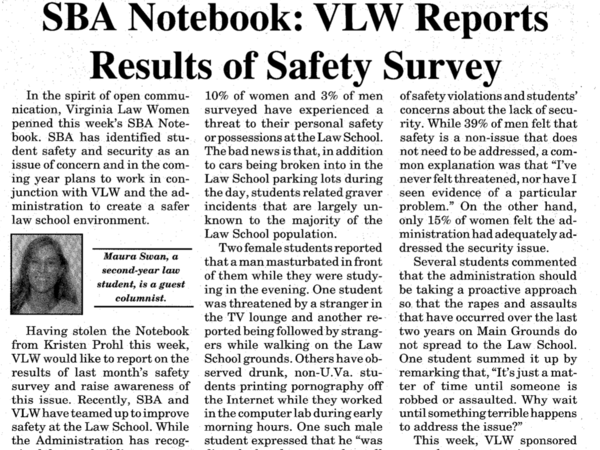Newspaper headline which reads: "SBA Notebook: VLW Reports Results of Safety Survey"
