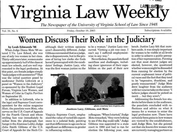 Newspaper headline which reads: "Women Discuss Their Role in the Judiciary"