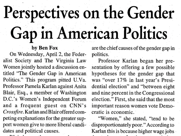 Newspaper headline which reads: "Perspectives on the Gender Gap in American Politics"