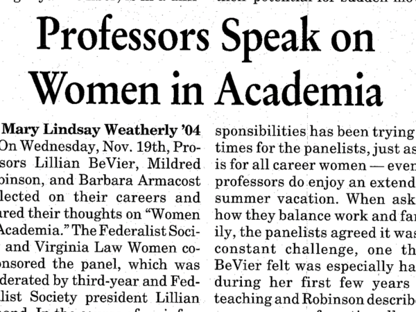 Newspaper headline which reads: "Professors Speak on Women in Academia"