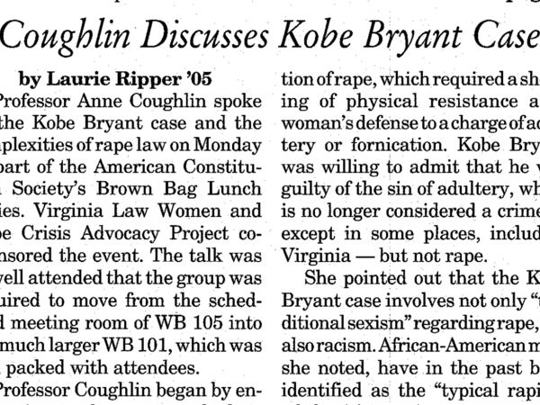Newspaper headline which reads: "Coughlin Discusses Kobe Bryant Case"