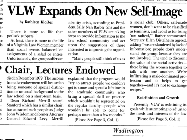 Newspaper clipping which reads: "VLW Expands On New Self-Image"