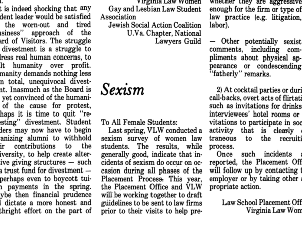 Newspaper op-ed titled: "Sexism"